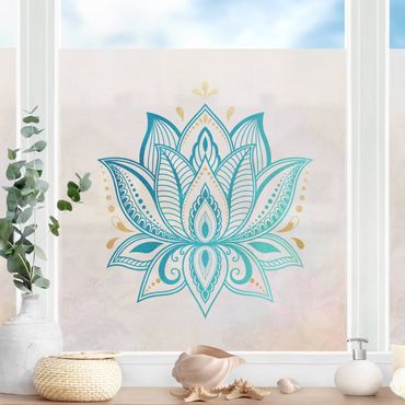 Vinilo para cristales - Lotus Illustration Mandala Gold Blue