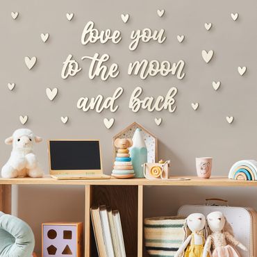 Letrero de madera en 3D para decoración de pared - Love you to the moon - Hearts