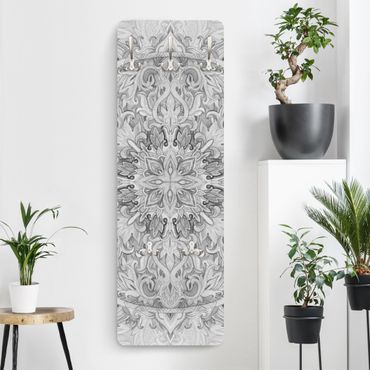 Perchero de pared panel de madera - Mandala Watercolour Ornament Pattern Black And White