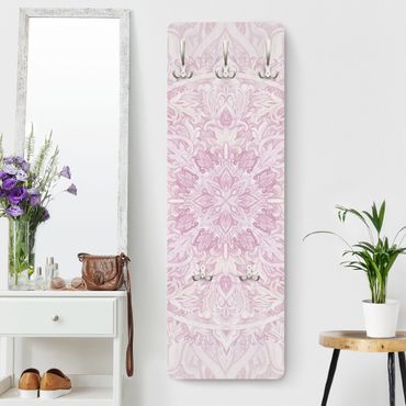 Perchero de pared panel de madera - Mandala Watercolour Ornament Pink