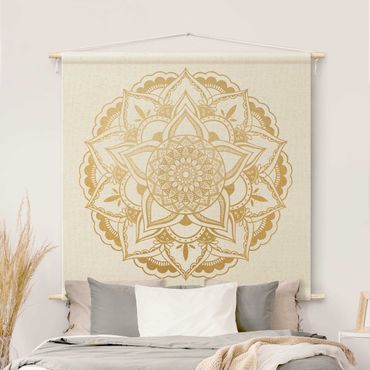 Wandteppich - Mandala Blume gold weiß - Quadrat 1:1