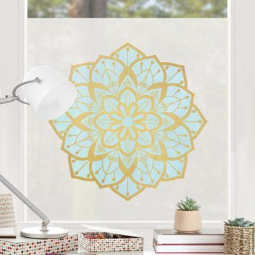 Vinilo para cristales - Mandala Illustration Flower Light Blue Gold
