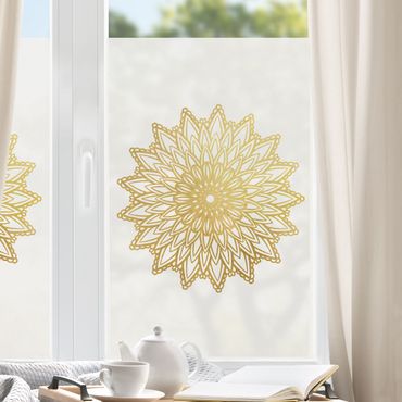 Vinilo para cristales - Mandala Sun Illustration White Gold