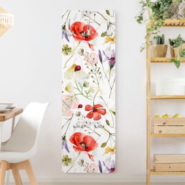 Perchero de pared panel de madera - Ladybird With Poppies In Watercolour