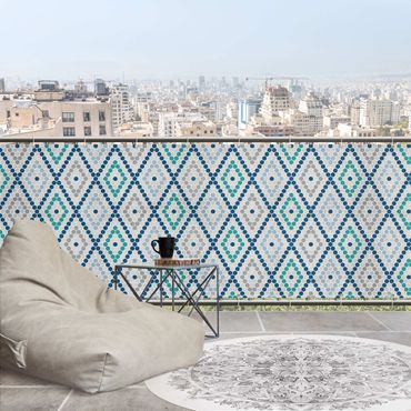 Pantalla de privacidad para balcón - Moroccan Tile Pattern Turquoise Blue