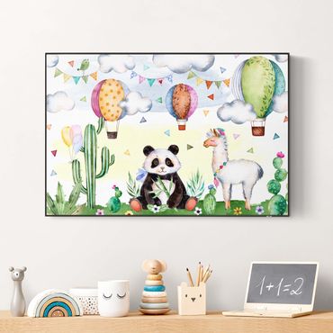Cuadro acústico intercambiable - Panda And Lama Watercolour