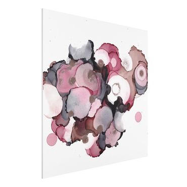 Forex Fine Art Print - Pink-Beige Tropfen mit Roségold - Quadrat 1:1