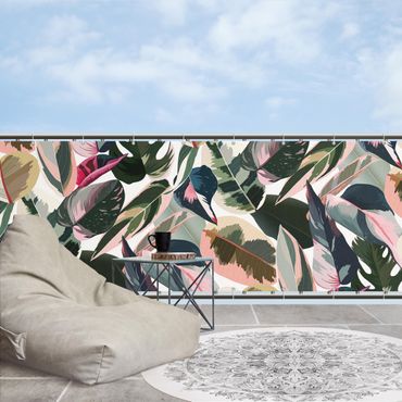 Pantalla de privacidad para balcón - Pink Tropical Pattern XXL