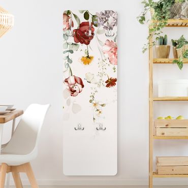 Perchero de pared panel de madera - Trailing Flowers Watercolour