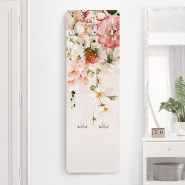Perchero de pared panel de madera - Trailing Flowers Watercolour Vintage
