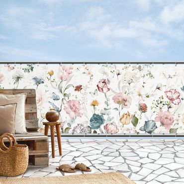 Pantalla de privacidad para balcón - Tendril Flowers with Butterflies Watercolour