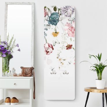 Perchero de pared panel de madera - Tendril Flowers with Butterflies Watercolour