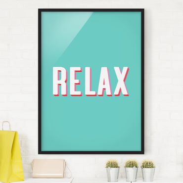 Bild mit Rahmen - Relax Typo auf Blau - Hochformat