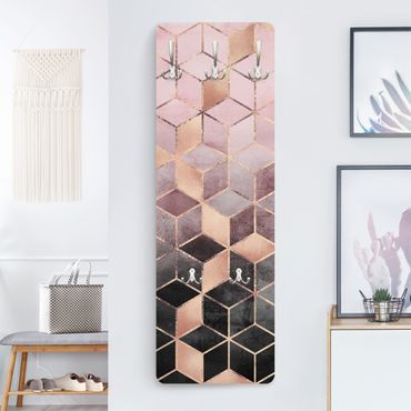 Perchero de pared panel de madera - Pink Gray Golden Geometry