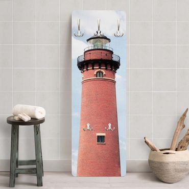 Perchero de pared panel de madera - Red Lighthouse On Sky Blue Backdrop