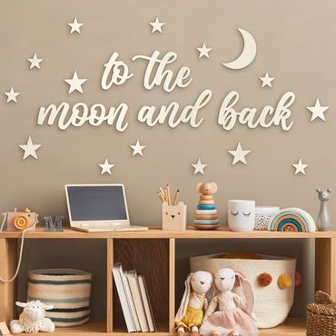 Letrero de madera en 3D para decoración de pared - To the moon and back - Stars
