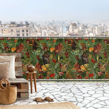 Pantalla de privacidad para balcón - Tropical Flowers With Monkeys