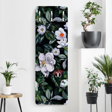 Perchero de pared panel de madera - Tropical Night With White Flowers