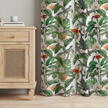 Cortina - Tropical Toucan With Monstera And Palm Leaves
