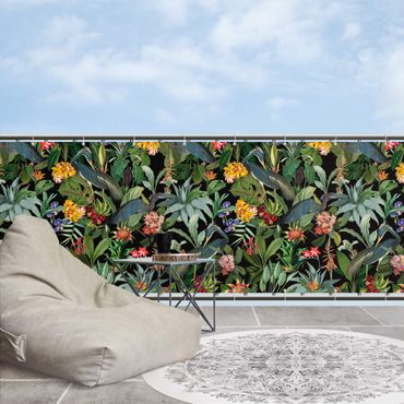 Pantalla de privacidad para balcón - Birds With Tropical Flowers