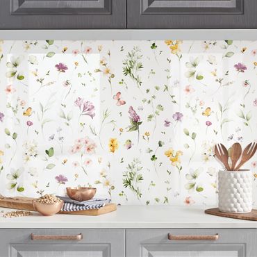 Salpicadero cocina adhesivo - Wildflowers Watercolour Pattern