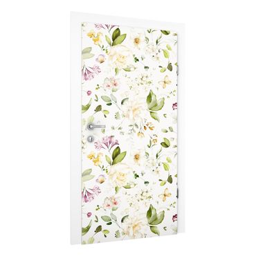Papel pintado para puertas - Wildflowers and White Roses Watercolour Pattern