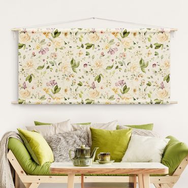 Tapiz - Wildflowers and White Roses Watercolour Pattern