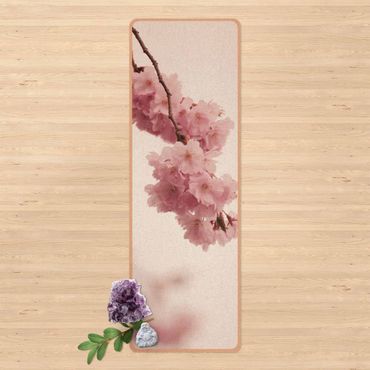 Yogamatte Kork - Zartrosane Frühlingsblüte mit Bokeh