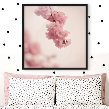 Bild mit Rahmen - Zartrosane Frühlingsblüte mit Bokeh - Quadrat