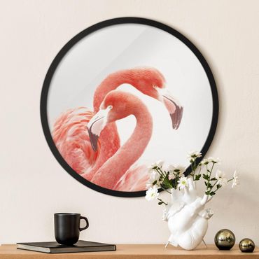 Rundes Gerahmtes Bild - Zwei Flamingos
