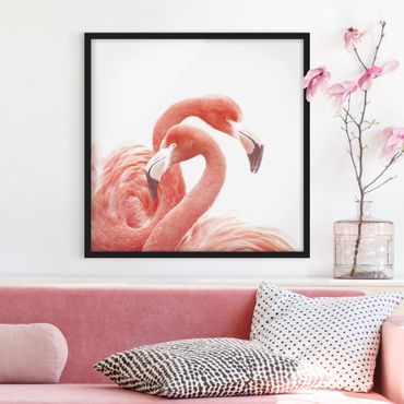 Bild mit Rahmen - Zwei Flamingos - Quadrat