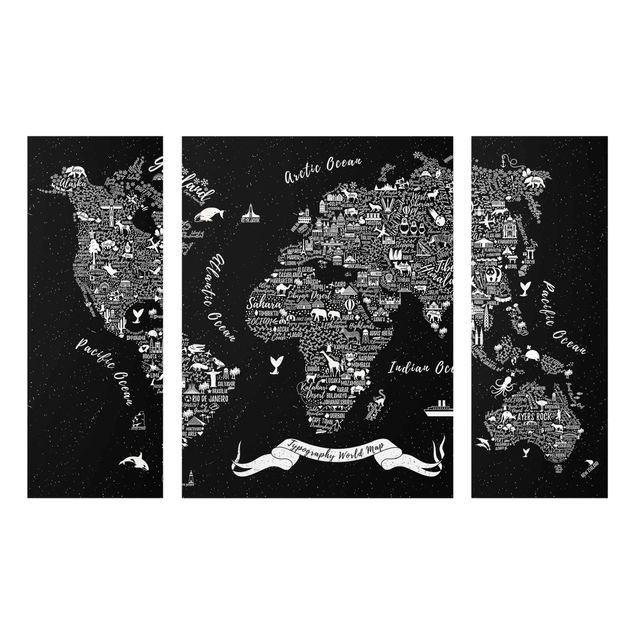 Cuadros de cristal mapamundi Typography World Map Black