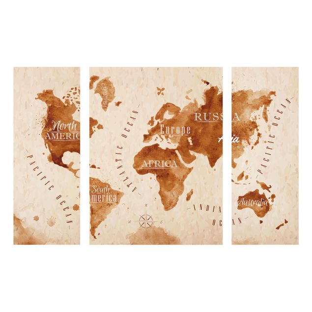 Cuadros de cristal mapamundi World Map Watercolour Beige Brown