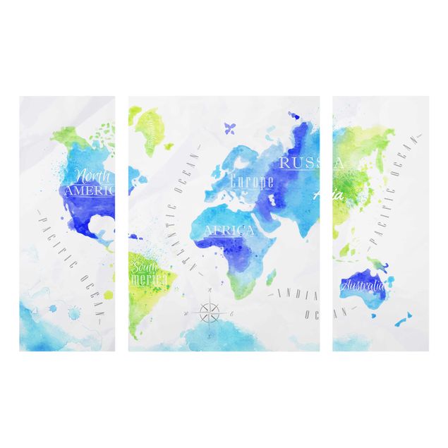 Cuadros de cristal mapamundi World Map Watercolour Blue Green