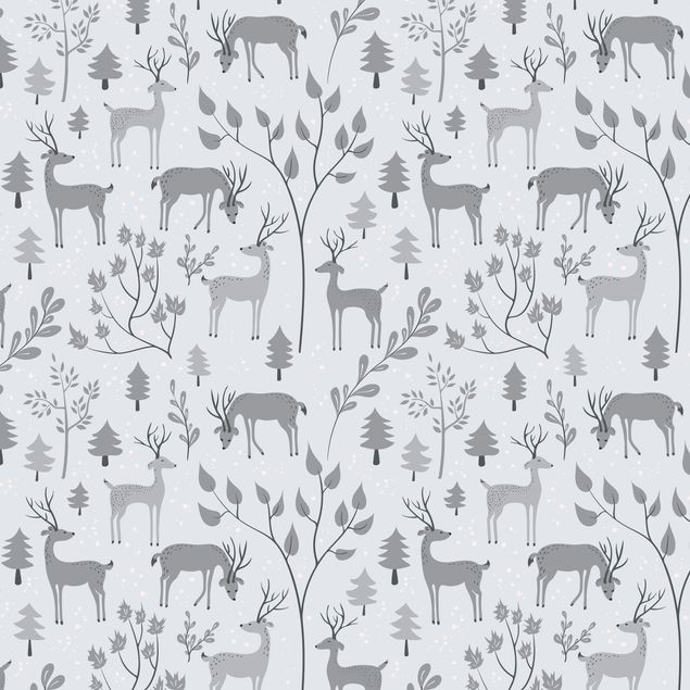 Laminas adhesivas pared Sweet Deer Pattern In Different Shades Of Grey