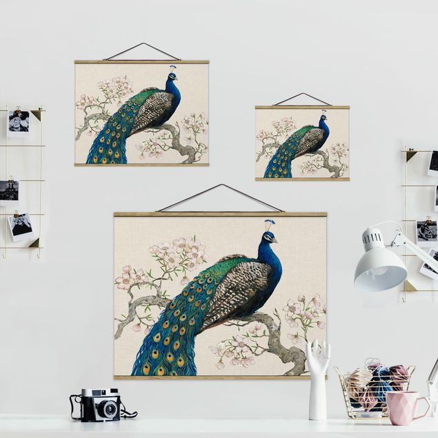 Cuadros Vintage Peacock With Cherry Blossoms