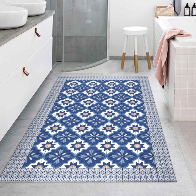 Alfombra azulejos Moroccan Tiles Watercolour Blue With Tile Frame