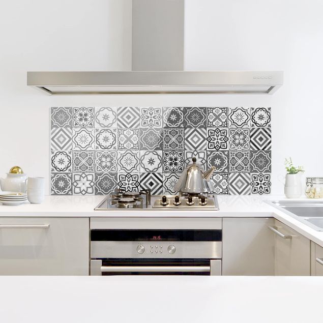 Panel antisalpicaduras cocina patrones Mediterranean Tile Pattern Grayscale