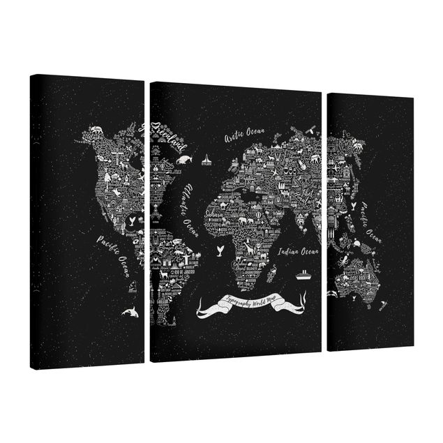 Lienzos de mapamundi Typography World Map Black