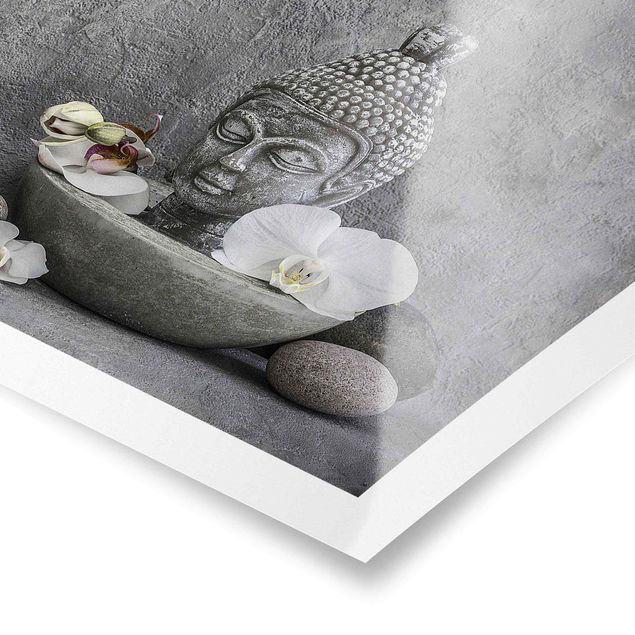 Cuadros grises Zen Buddha, Orchid And Stone