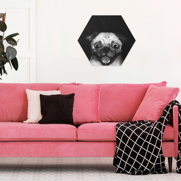 Láminas de cuadros famosos Illustration Dog Pug Painting On Black And White