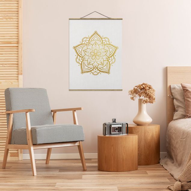 Cuadros de mandalas para dormitorios Mandala Flower Sun Illustration Set Gold
