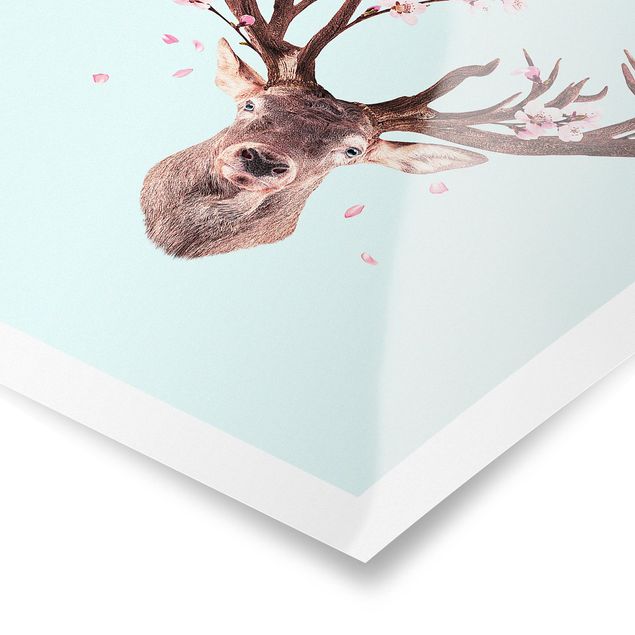 Cuadros en turquesa Deer With Cherry Blossoms