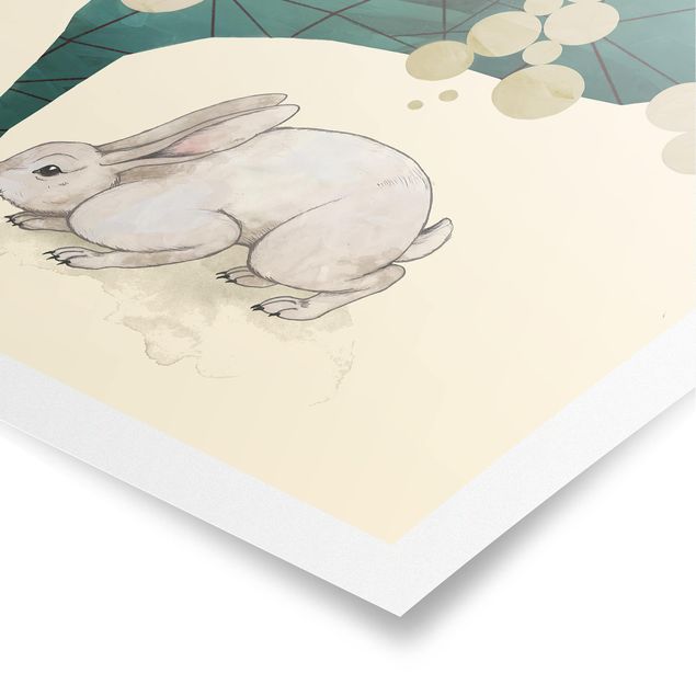 Cuadro verde Illustration Bunny With Dots And Triangles