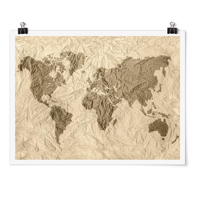 Cuadros decorativos modernos Paper World Map Beige Brown