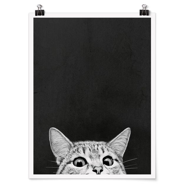 Láminas blanco y negro para enmarcar Illustration Cat Black And White Drawing