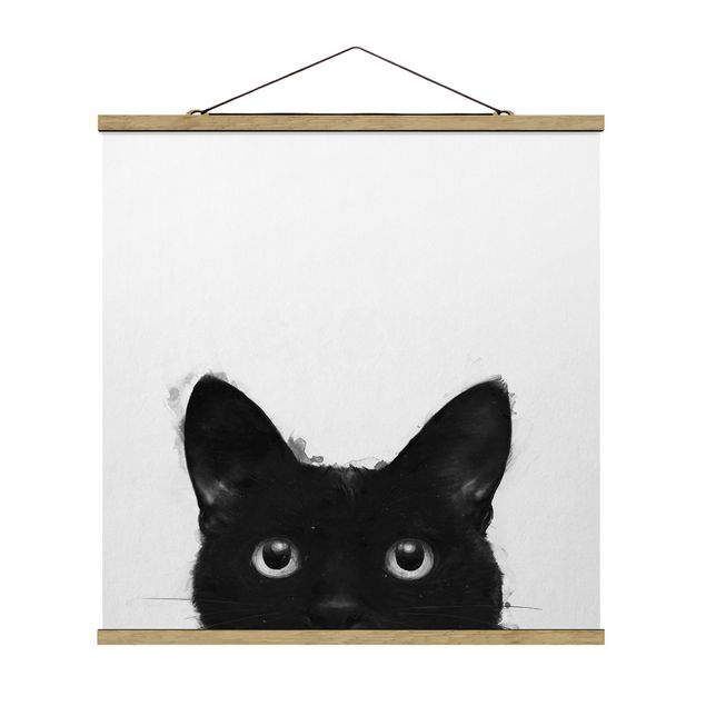 Cuadros modernos y elegantes Illustration Black Cat On White Painting
