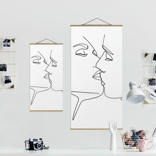 Cuadros a blanco y negro Line Art Kiss Faces Black And White