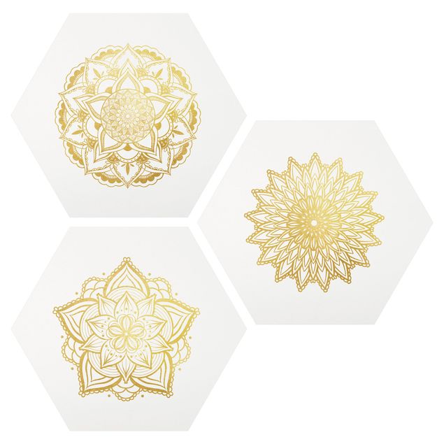 Cuadros espirituales  Mandala Flower Sun Illustration Set Gold