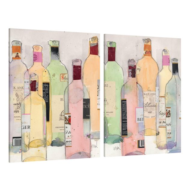 Cuadros en lienzo Wine Bottles In Water Color Set I